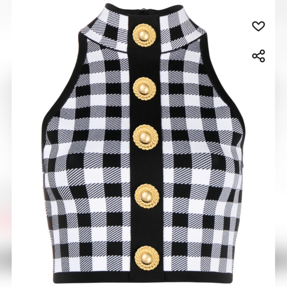 Balmain Black and White Buttoned Crop Top